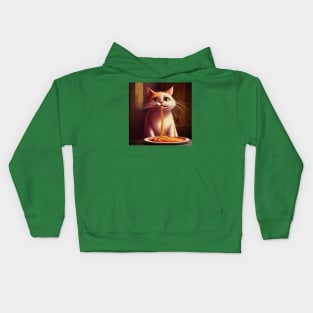 cute cat eating spaghetti Kids Hoodie